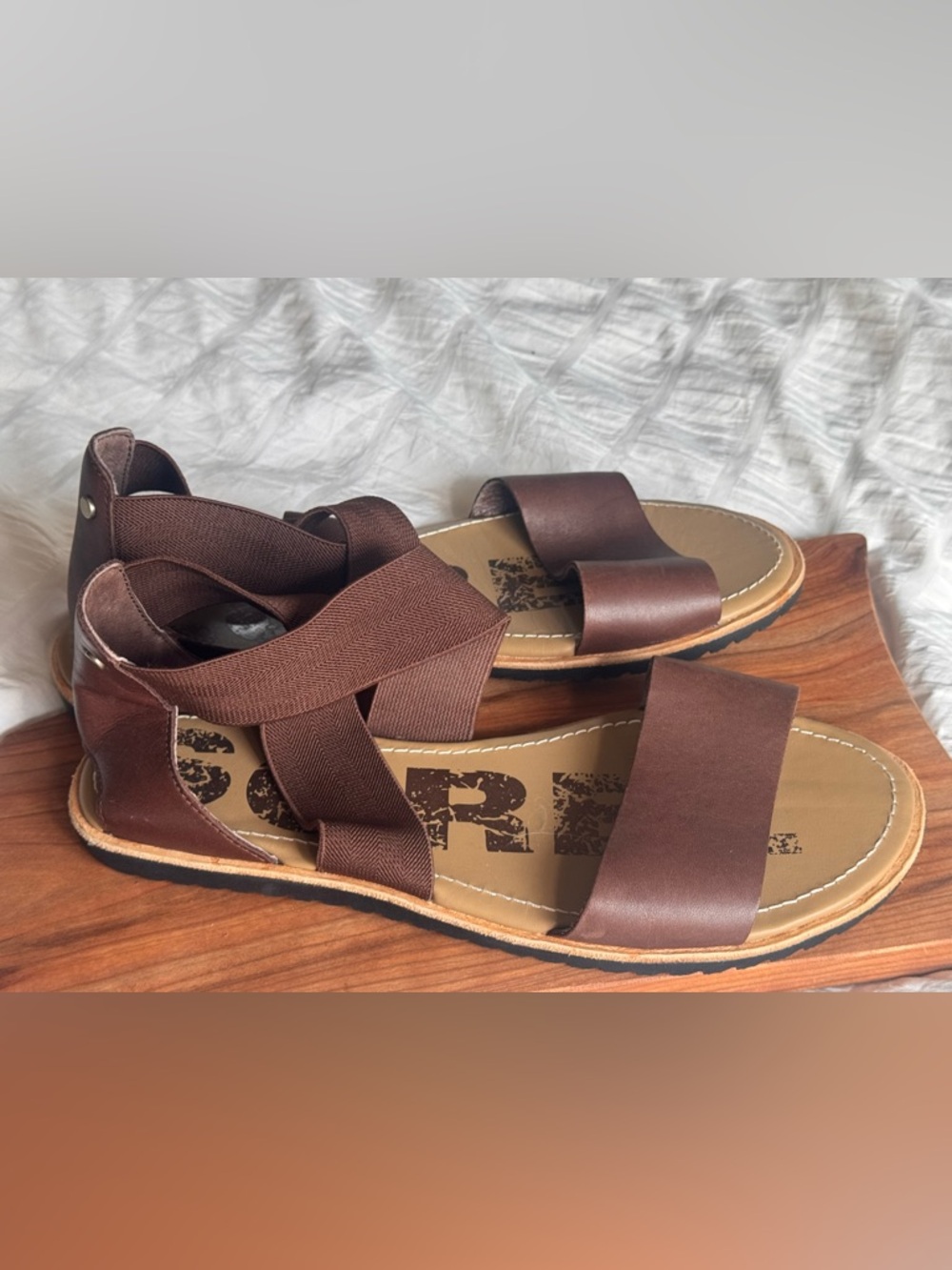 Sorel Ella Women’s Leather & Elastic Slingback Sandals Brown 8.5 Boho Travel